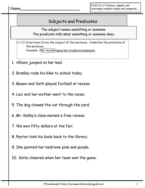 Complete Subject and Complete Predicate | Worksheet | Education.com in